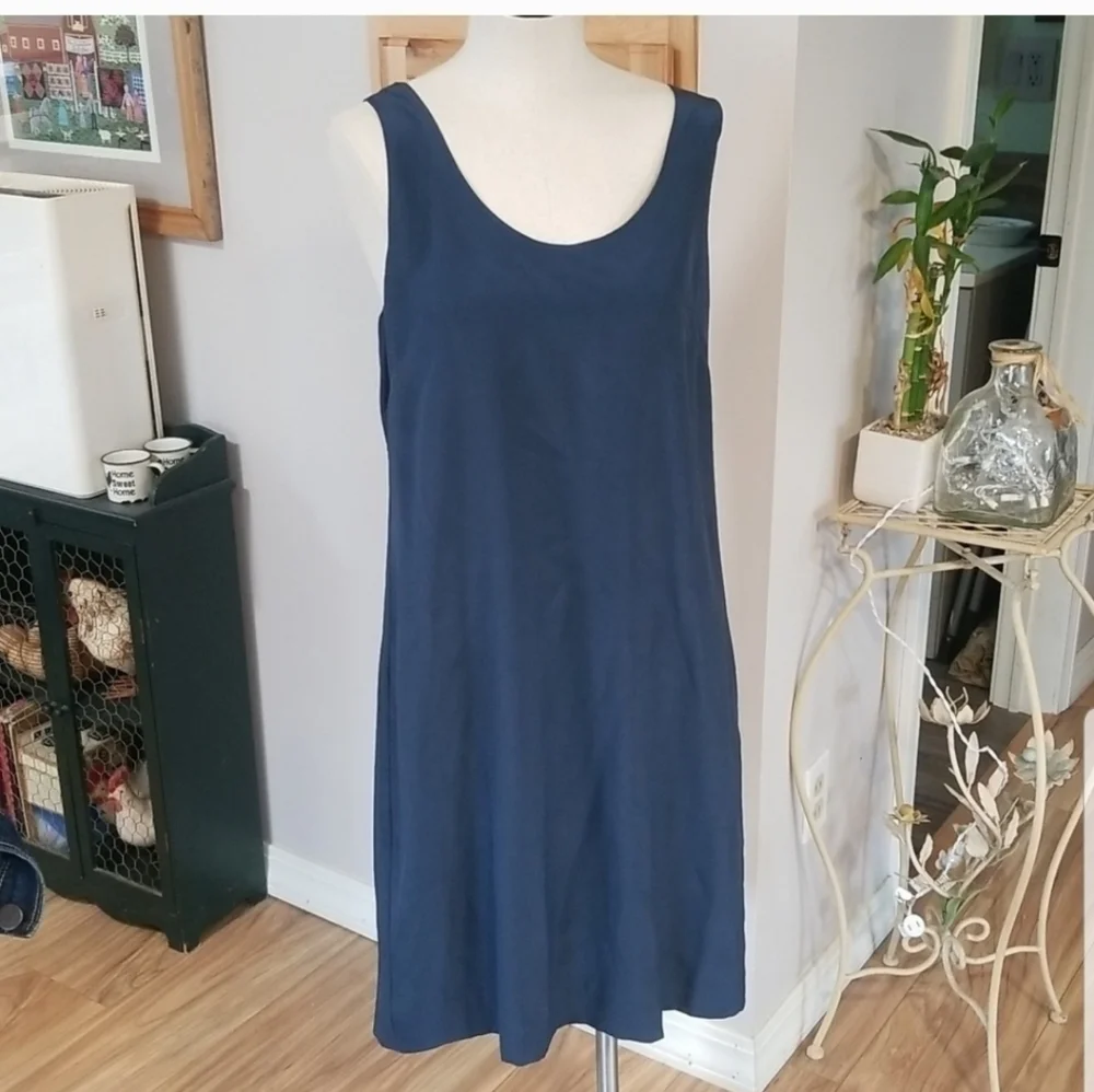 J. Crew 100% Silk Twist Back Slip Sheath Dress 10T Wedding Evening Vacation Navy